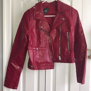 Faux red leather jacket